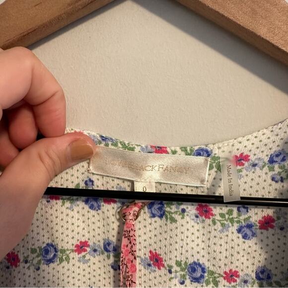 NWT LoveShackFancy White Blue Pink Floral Applique Mini Dress 0 - Picture 12 of 12